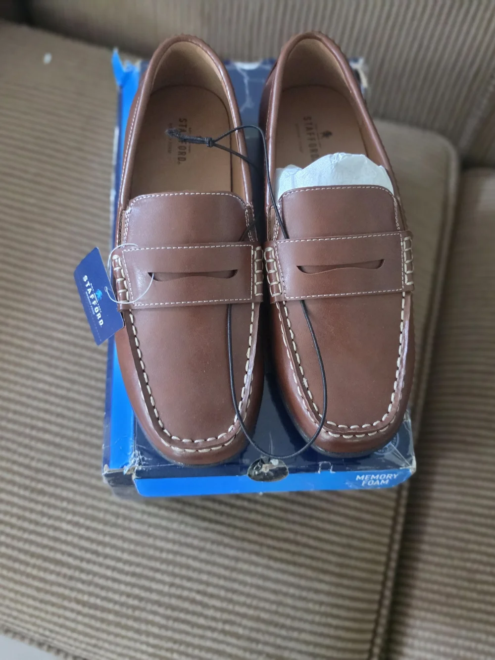 Stafford Milo Men's Brown Slip-On Casual Penny Loafers — Size 6M (New with Box)